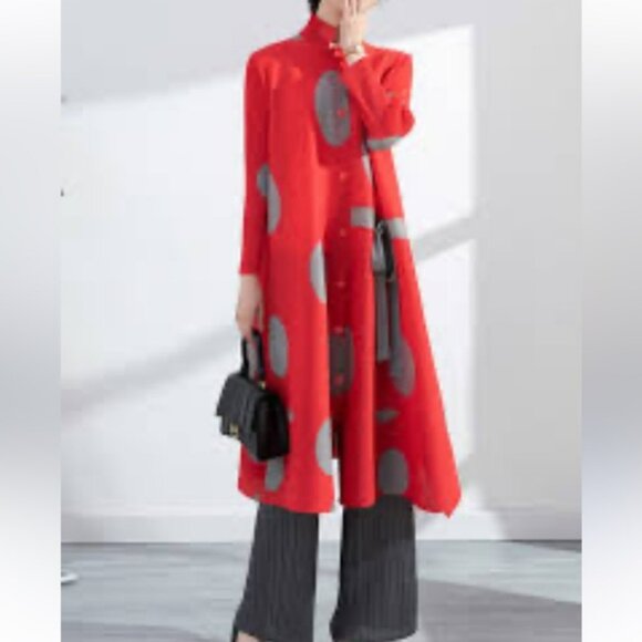 Red Polka Dot Coat with Gray Accents - Picture 3 of 3